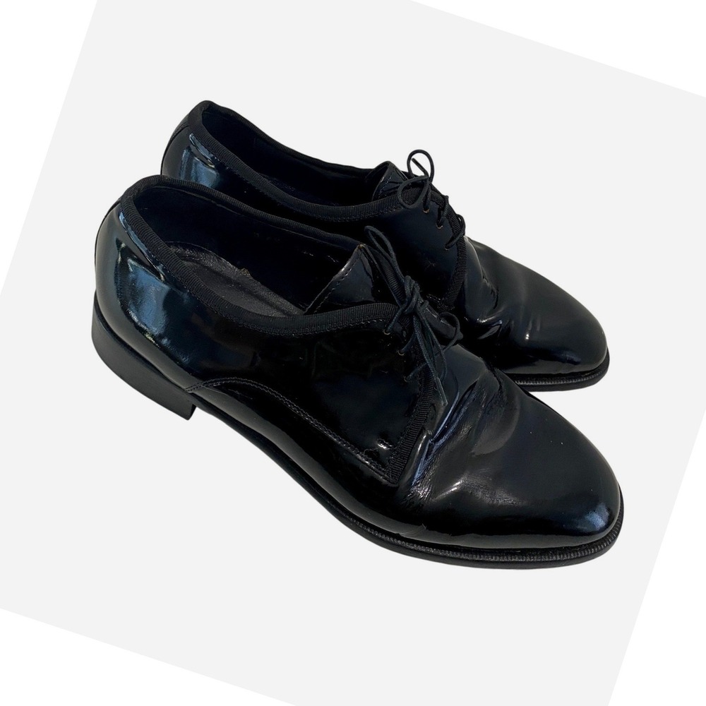 Pronto Uomo Oxford Shoes Men 9.5 Black Patent Leather Lace Up Formal Dress